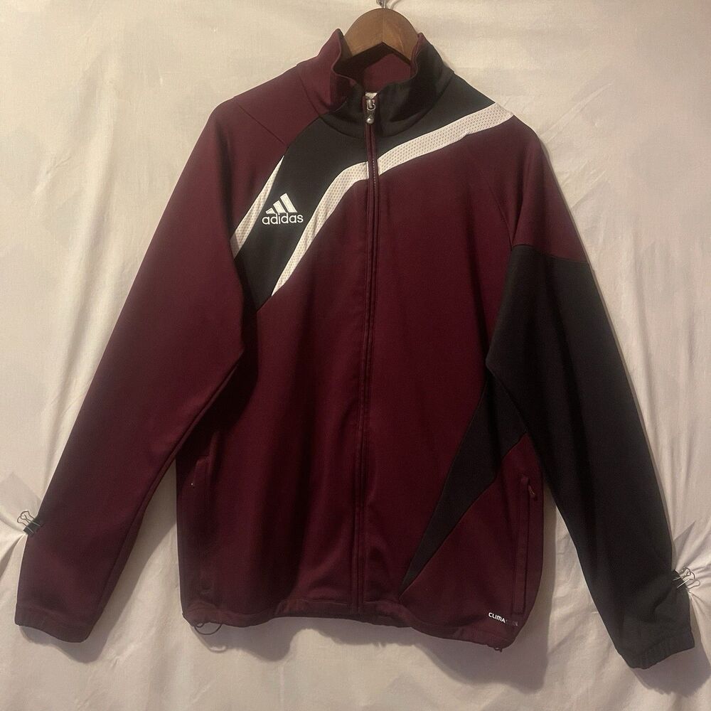 ADIDAS ClimaCool 365 Maroon Black White Warmup FullZip Soccer Track Jacket M Y2K